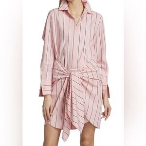 Derek Lam 10 Crosby Charlotte Tie Waist Shirtdress Pink Stripe Sz 12 NWOT H1